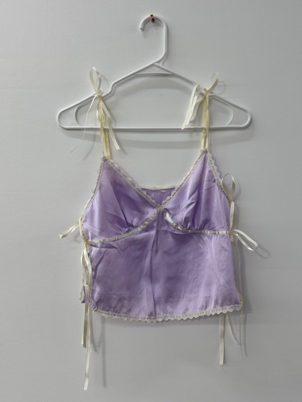 Lavender Satin Camisole with Ivory Ribbon Trim